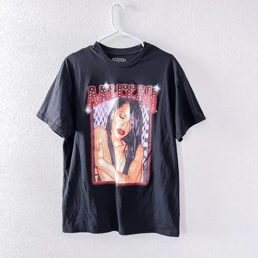 Aaliyah Unisex Black T-shirt Cotton‎ Blend size XL